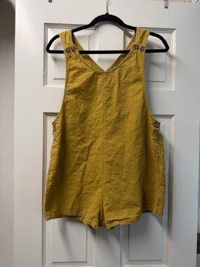 Rhythm Mustard Yellow Linen-Blend Romper Overalls